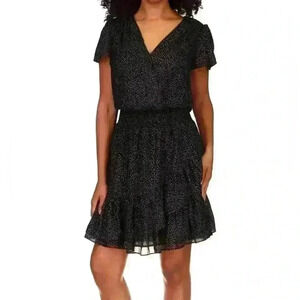 Michael Kors Women's Black Smocked Ruffled Lined Flutter Sleeve Dress (21)